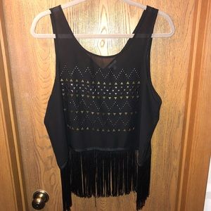 Black sheer fringe tank top